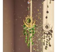 Homoji Crystal Suncatcher Wind Chimes,Outdoor Garden Decoration,Chandelier Aurora Rainbow Sun Catcher Glass Prisms Ornament,Window Hanging Pendant (Green)