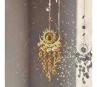 Homoji Crystal Suncatcher Wind Chimes,Outdoor Garden Decoration,Chandelier Aurora Rainbow Sun Catcher Glass Prisms Ornament,Window Hanging Pendant (Yellow)