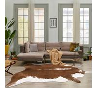 HOMORE Cow Hide Rug 6.2 x 5.2 Feet, Large Cowhide Rugs for Living Room Durable and Non Slip Faux Fur Animal Cow Print Carpet for Bedroom Office Western Decor, Khaki Brown