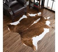 HOMORE Cowhide Rug, Cute Cow Print Rug for Living Room Faux Cow Hide Animal Print Carpet for Bedroom Office Table, 4 x 3 Feet, Khaki Brown