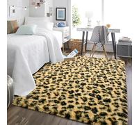 HOMORE Premium Leopard Fluffy Rugs, Leopard Print Rug for Living Room Bedroom,Soft Cheetah Print Rug for Kids Children Room, Faux Animal Printed Carpet for Western Decor,3x5 Feet Black and Khaki