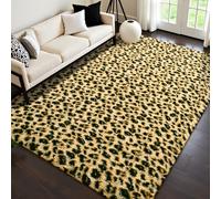 HOMORE Premium Leopard Fluffy Rugs, Leopard Print Rug for Living Room Bedroom,Soft Cheetah Print Rug for Kids Children Room, Faux Animal Printed Carpet for Western Decor,4x6 Feet Black and Khaki