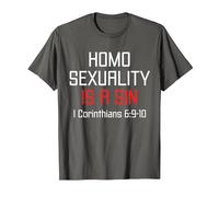Homosexuality is A Sin I Corinthians 6:9-10 Apparel T-Shirt, Men, Asphalt Grey, Medium