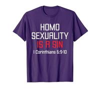 Homosexuality is A Sin I Corinthians 6:9-10 Apparel T-Shirt, Men, Purple, 3X-Large