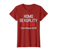 Homosexuality is A Sin I Corinthians 6:9-10 Apparel T-Shirt, Women, Cranberry Red, Small