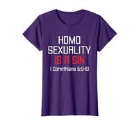 Homosexuality is A Sin I Corinthians 6:9-10 Apparel T-Shirt, Women, Purple, Large