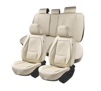 HOMOSTARRY Car Seat Covers for Compact Cars Full Set Faux Leather Seat Protector Waterproof Car Seat Cushion Not for Truck (Beige, Full)