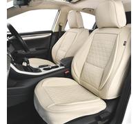 HOMOSTARRY Car Seat Covers for Compact Cars Full Set Faux Leather Seat Protector Waterproof Car Seat Cushion Not for Truck (Light Beige, Front)