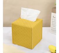 HOMOTEK 1 Pack Tissue Box Cover, Square PU Leather Tissue Holder, Decorative Facial Tissue Cube Paper Organizer Dispenser for Bathroom, Night Stands, Desk, Car 5X5X5'' - Rattan Weave, Mango Yellow