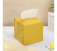 HOMOTEK 1 Pack Tissue Box Cover, Square PU Leather Tissue Holder, Decorative Facial Tissue Cube Paper Organizer Dispenser for Bathroom, Night Stands, Desk, Car 5X5X5'' - Woven Waffle,Mango Yellow