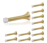 HOMOTEK 12 Pack Spring Door Stopper with Rubber Bumper 3-1/8" Flexible Spring Heavy Duty Wall Door Stop Low Mounted Door Bumper for Home (Bright Brass)