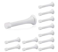 HOMOTEK 12 Pack Spring Door Stops,3-1/8” Heavy Duty Door Stop - Flexible Spring Door Stopper with Low Mounted White Rubber Bumper Tips, White
