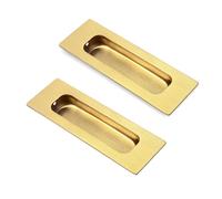 HOMOTEK 2 Pack 120mm Flush Sliding Closet Door Pulls, Recessed Finger Pulls for Sliding Barn Bypass Door Handles, Cabinet Drawer Rectangular Invisible Pull- Small Size 4.75 in, Brushed Gold