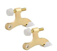 HOMOTEK 2 Pack Hinge Pin Bright Brass Door Stopper, Gold Door Stops, Adjustable Deluxe Heavy Duty Door Stopper 2-1/2"x1-3/4”,with White Rubber Bumper Tips