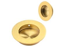 HOMOTEK 2 Pack Round Sliding Closet Door Handles Diameter 2-1/2 in(65mm) Brushed Gold Flush Pocket Pulls Recessed Bypass Door Handles, Stainless Steel Barn Door Finger Pull Set
