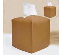 HOMOTEK 2 Pack Tissue Box Cover, Square PU Leather Tissue Box Holder,Decorative Facial Tissue Cube Paper Organizer Dispenser for Bathroom, Vanity Countertop, Night Stands, Desk, Car 5X5X5'' - Camel