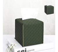 HOMOTEK 2 Pack Tissue Box Cover, Square PU Leather Tissue Holder, Decorative Facial Tissue Cube Paper Organizer Dispenser for Bathroom, Night Stands, Desk, Car 5X5X5'' - Rattan Weave,Emerald Green