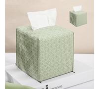 HOMOTEK 2 Pack Tissue Box Cover, Square PU Leather Tissue Holder, Decorative Facial Tissue Cube Paper Organizer Dispenser for Bathroom, Night Stands, Desk, Car 5X5X5'' - Rattan Weave,Mint Green
