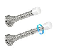 HOMOTEK 4 Pack Telescoping Spring Door Stoppers, Extended from 3-1/8 to 4-1/4 inches Wall Mount Extra Long Door Stops- Flexible Spring Doorstops Wall Protector (Satin Nickel)