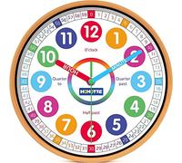 Homotte Kids Wall Clock for Bedroom, 10 Inch Round Multi-Colored Learning Clock, Children's Silent Analog Non-Ticking Educational Wall Clock for Boys and Girls Classroom Home Decor