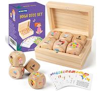 Homotte Wooden Yoga Dice Set for Kids, Fun Workout Game with 6 Exercise Dice, 12 Yoga Cards & Gift Box, Mindfulness Yoga Gifts for Girls & Beginners