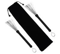 Homoyoyo 1 Pair Retractable Drum Wire Sticks Drum Wire Brush Stainless Steel Natural Sound Black Rubber Cover Storage Bag for Drummer Playing and Beginner Practicing