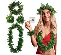 Homoyoyo 1 Set Hawaiian Dress-up Traditional Tropical Decoration Dance Garland Real Luau Party Headbands Wristbands Luau Wreath Fern Artificial Beach Party Supplies Green