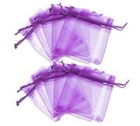 Homoyoyo 100Pcs Lavender Scented Organza Drawstring Bags Small Pouches Present Bags for Party Favors Candy Chocolates Wedding Bulk Dark Purple