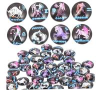Homoyoyo 100pcs Twelve Zodiac Signs Printed Glass Cabochons 12mm Flatback Dome Astrology Dome Gems for Diy Jewelry Making, Necklace Pendant, Keychain Accessories
