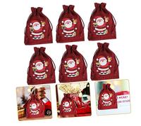 Homoyoyo 10Pcs Christmas Candy Bags with Drawstring Reusable Jute Xmas Treat Pouches for Snacks Chocolates Cookies Party Favor Bags with Santa and Pattern