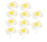 Homoyoyo 10pcs Hawaiian Flower Hair Fork U-shaped Hairpin for Yellow Plumeria Floral Hair Accessory Elegant Beach Style Headdress for Various Hairstyles and Colors