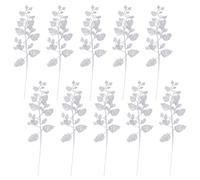 Homoyoyo 10pcs Silver Christmas Artificial Leaves Glittered Bay Leaf Ornaments Faux Decor for Holiday Tree Decoration
