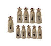 Homoyoyo 10Pcs Vintage Linen Wine Bottle Bags Set 15X35Cm with Numbers 1-10, European Style Wedding and Party Bottle Packaging Pouches for Wine