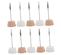 Homoyoyo 10pcs Wooden Memo Note Holders with Strong Clip and Compact Round Base Non Slip Photo Card Clips for Wedding Birthday Party Office Desk Organization Space Saving Natural Wood