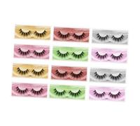 Homoyoyo 12 Pairs Base False Eyelashes for Women Mixed Dense Curled Performance Lashes with Yellow Green Purple Red Silver Pink Natural Look Reusable Beauty Supplies