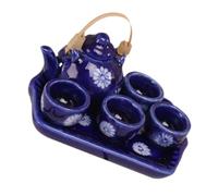 Homoyoyo 12 Scale Dollhouse Tea Pot Tray with Cups Japanese Style Navy Blue 6pcs Mini Teapot Cup Ornament for Dollhouse Decoration