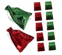 Homoyoyo 12PCS Christmas Drawstring Present Bags with Dazzling Holographic Foil Finish Glitter Wrapping Bags with Ribbons for Holiday Parties Festival Candy and Small Gifts Packaging