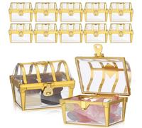 Homoyoyo 12PCS Mini Treasure Chest Bulk,Wedding Favor Boxes Plastic Treasure Boxes for Wedding Christmas Halloween Party Decorations - Golden