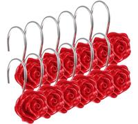 Homoyoyo 12Pcs Red Rose-Shaped Stainless Steel Bath Curtain Hooks Decorative Shower Rod Hangers for Bathroom and Christmas Use