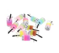 Homoyoyo 12Pcs Resin Milk Tea Charms Cute Bubble Tea Key Chain Pendants DIY Jewelry Accessories for Keyrings Bracelets and Crafts Random Colors Included