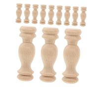 Homoyoyo 12pcs Wooden Baluster Spindles Wooden Dowel Rods Fence Post Finials Solid Wood Furniture Greek Column Figurine Base Beige