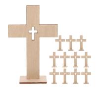 Homoyoyo 12pcs Wooden Standing Cross Decorations for Christian Baptism and Wedding Tabletop Display, Unfinished Religious Cross Ornaments for Home Party Crafting