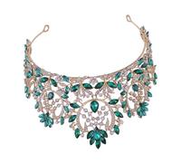 Homoyoyo 1pc Baroque Style Vintage Crown Headdress for Bride Luxurious Rhinestone Inlaid Alloy Hair Accessory for Weddings Photography and Cosplay Events Green