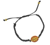 Homoyoyo 1pcs Saint Benedict Bracelet Handmade Woven Rope Bracelet for Men Adjustable Black Alloy Elegant Style for Daily Dressing