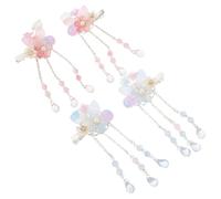 Homoyoyo 2 Pairs Ancient Style Flower Hair Clips for Lightweight Tassel Barrettes Princess Accessories with Bright Colors for Daily and Festive Hairstyles