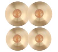 Homoyoyo 2 Pairs Copper Finger Cymbals Wooden Handle for Extended Playing Comfort and Supporting Teamwork, round Hand Percussion Instruments for Dance Party and Stage Performance