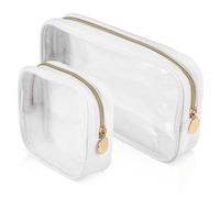 Homoyoyo 2 Pcs Clear PVC Makeup Bags Travel Toiletry Pouches Portable Cosmetic Organizer Soft Tear Resistant Storage for Skincare and Toiletries Mini Medium White