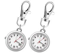Homoyoyo 2 Pcs Clip-on Pocket Watches Hanging Pendant Watches for Nurses and Doctors with Luminous Hands Silver Keychain