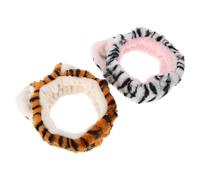 Homoyoyo 2 Pcs Plush Animal Ears Headband for Women Elastic Adjustable Hairband for Skincare Makeup Face Washing Soft Towel Hair Accessory in Yellow and Print