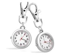 Homoyoyo 2 Pcs Silver Clip-on Hanging Pocket Watches with Luminous Hands for Nurses and Doctors, Round Keychain Pendant Watches Suitable for Medical Professionals and Daily Use